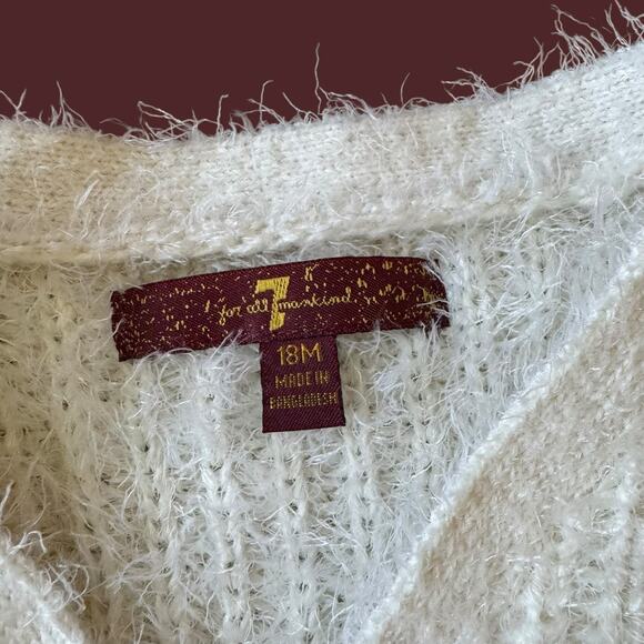 7 for All Mankind Fuzzy Teddy Sweater Faux Button Front Bow Long Sleeve 18 M - Picture 2 of 12